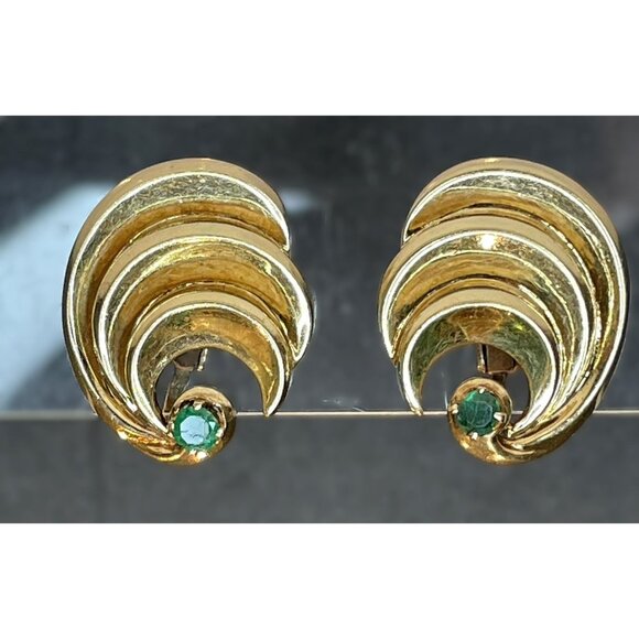 14K Gold Clip-On Earrings With Emerald Accents 9.7g Signed ARR - Picture 9 of 16